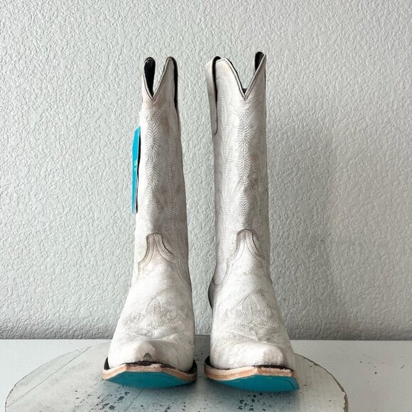 Lane LEXINGTON Women Cowboy Boots 8.5 White Leather Western Cowgirl Mid Calf - Picture 6 of 14